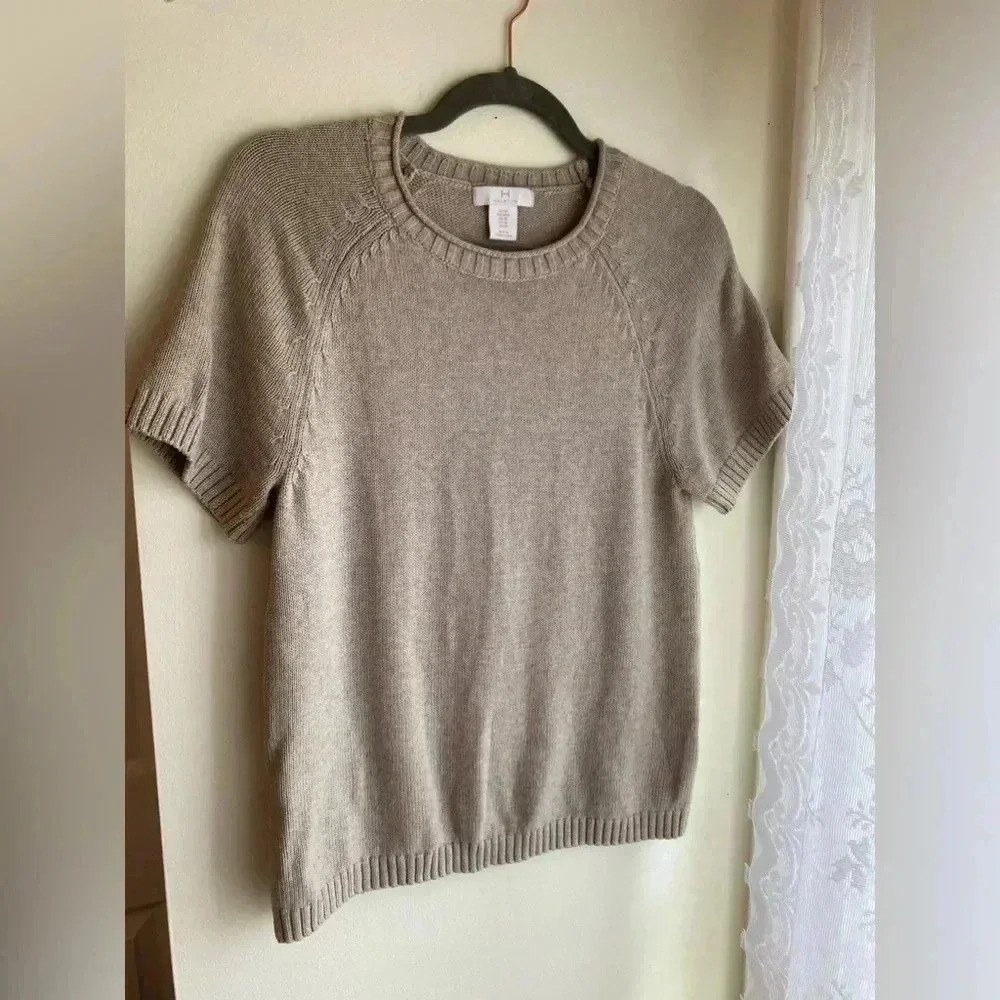 H by Halston Tan Short Sleeve Blouse